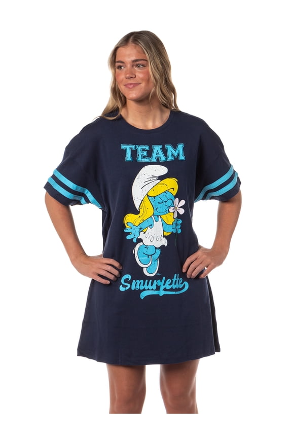 The Smurfs Women's Varsity Team Smurfette Sleep Shirt Nightgown Lounge Oversized Pajama Tee