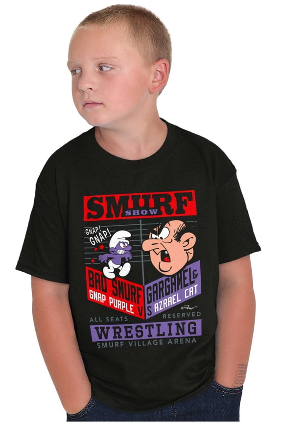 The Smurfs Wresting Show Poster Crewneck T Shirts Boy Girl Teen Brisco Brands X