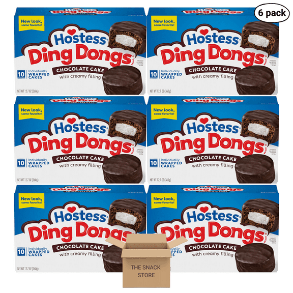 The Snack Store Bundle Hostess Ding Dongs Chocolate Cake With Creamy Filling, 12.7 oz, 6 Boxes of 10 Count, 60 Total Cakes!