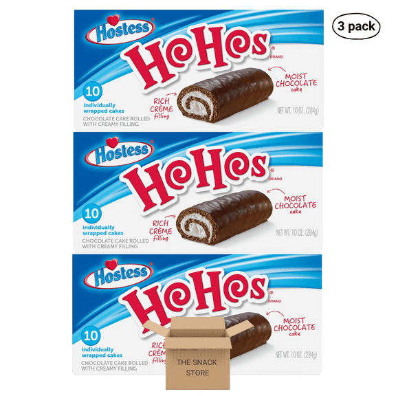 The Snack Store Bundle Hostess HoHos Moist Chocolate Cake With Rich Creme Filling, 10 oz, 3 Boxes of 10 Count, 30 Total Cakes!