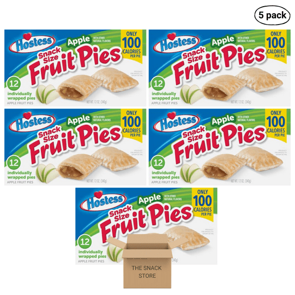 The Snack Store Bundle Hostess Snack Size Fruit Pies Apple, 12 oz, 5 Boxes of 12 Count, 60 Total Pies!
