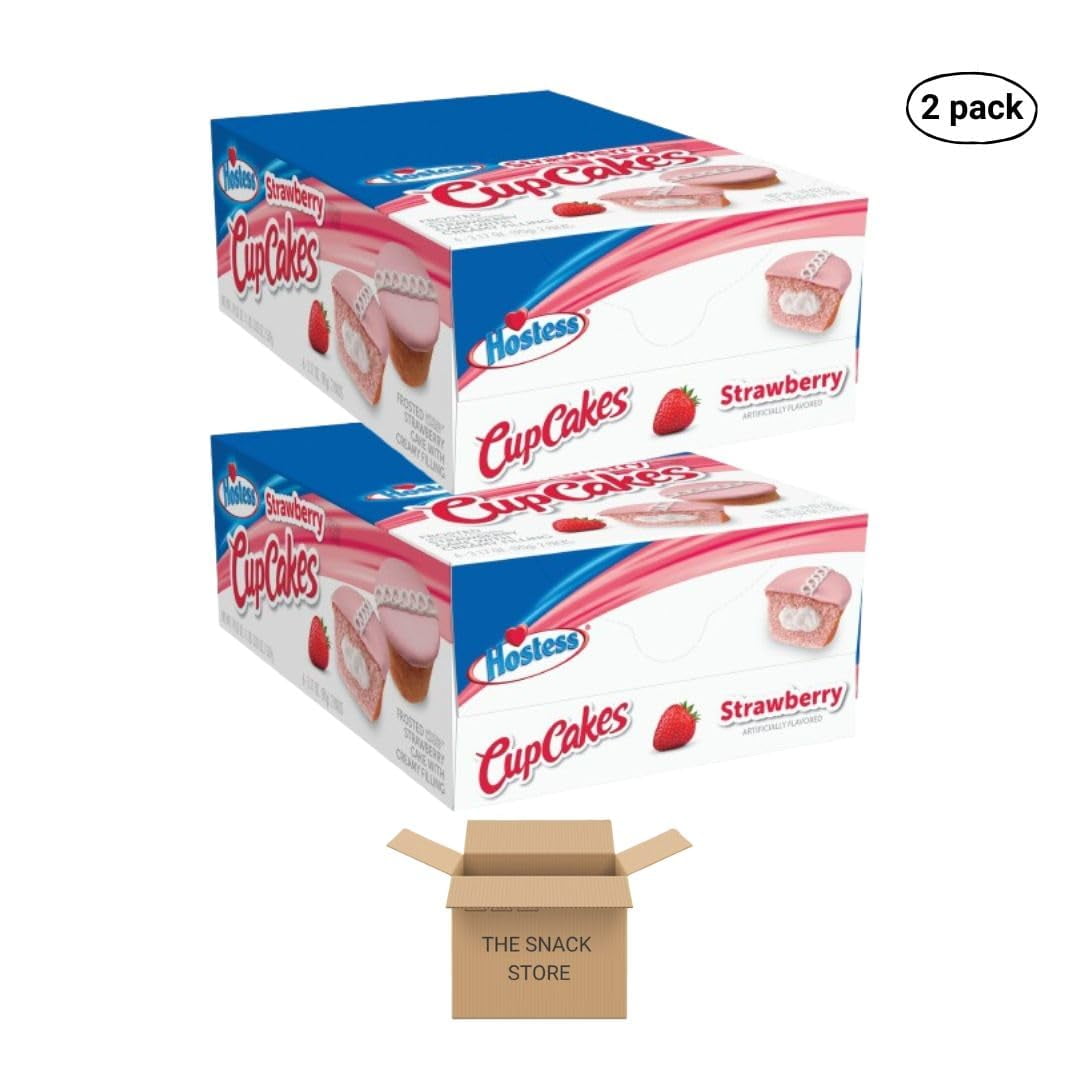 The Snack Store Bundle Hostess Strawberry Cupcakes, 3.17 Ounce, 12 Count Double Packs, 24 Total Cupcakes!