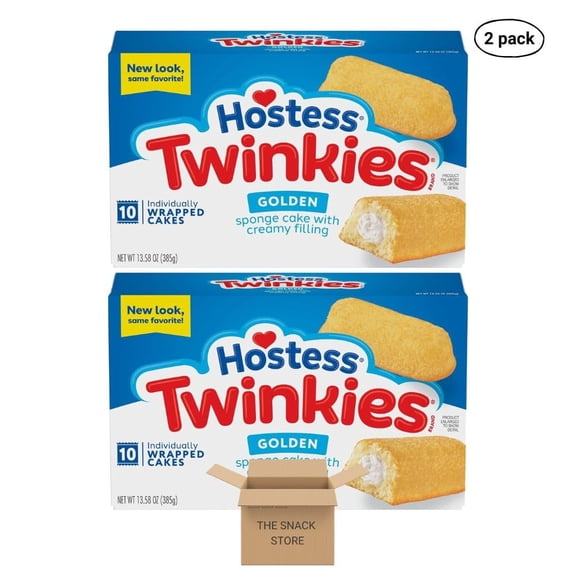 The Snack Store Bundle Hostess Twinkies Golden Sponge Cake with Creamy Filling, 13.58 oz, 2 Boxes of 10 Count, 20 Total Cakes!