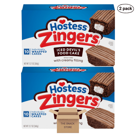 The Snack Store Bundle Hostess Zingers Iced Devil's Food, 12.7 oz, 2 Boxes of 10 Count, 20 Total Zingers!
