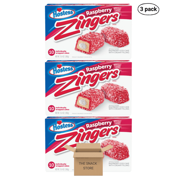The Snack Store Bundle Hostess Zingers Raspberry, 13.4 oz, 3 Boxes of 10 Count, 30 Total Zingers!