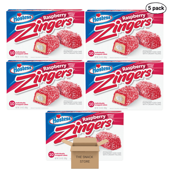 The Snack Store Bundle Hostess Zingers Raspberry, 13.4 oz, 5 Boxes of 10 Count, 50 Total Zingers!
