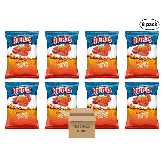 The Snack Store Bundle Ruffles Flamin' Hot Cheddar Sour Cream, Pack of 8 (2.13 oz Bags)