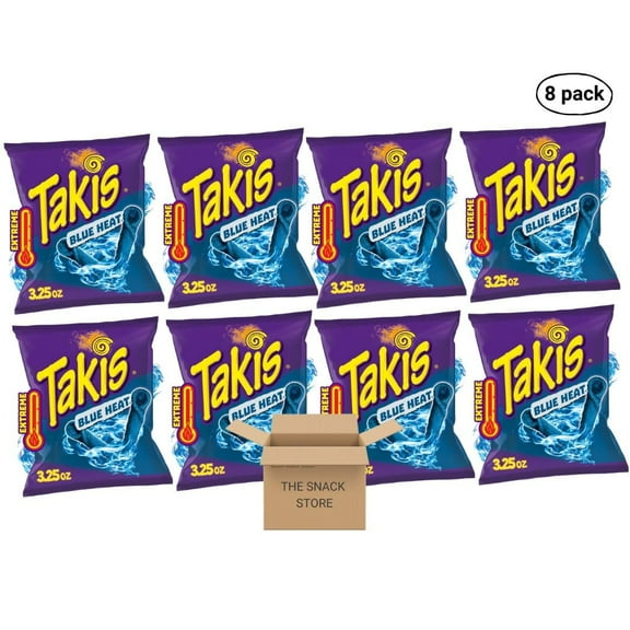 The Snack Store Bundle Takis Blue Heat, Hot Chili Pepper Rolled Tortilla Chips, Pack of 8 (3.25 Oz oz Bags)