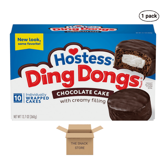 The Snack Store Hostess Ding Dongs Chocolate Cake With Creamy Filling, 12.7 oz, Pack of 10! (1 Box)