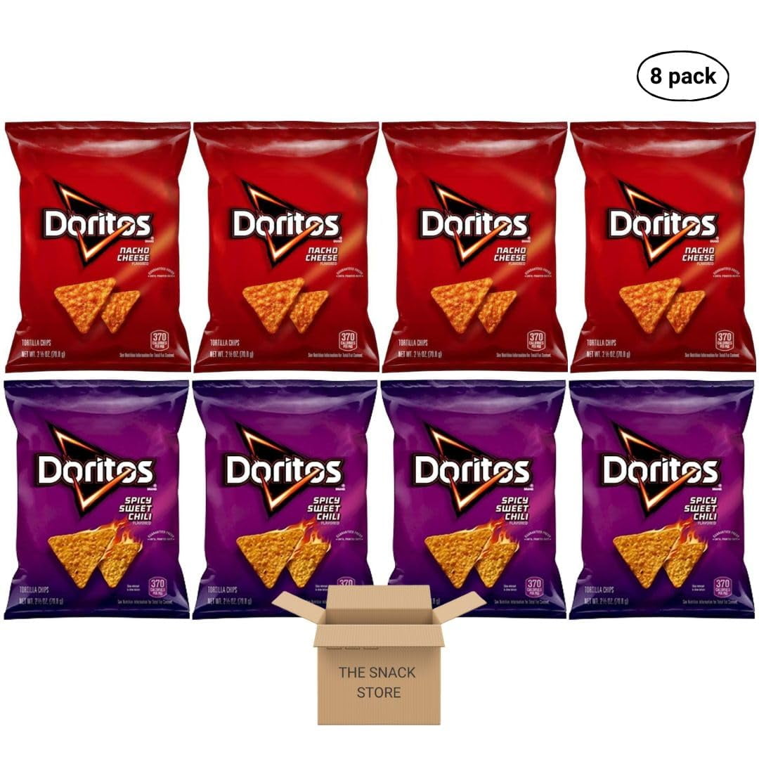 The Snack Store Variety Pack | Doritos Nacho Cheese and Spicy Sweet Chili, Pack of 8 (2.5 oz Bags)