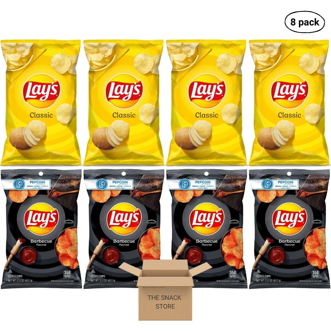The Snack Store Variety Pack | Lays Classic and Barbecue, Pack of 8 (2.25 oz Bags)