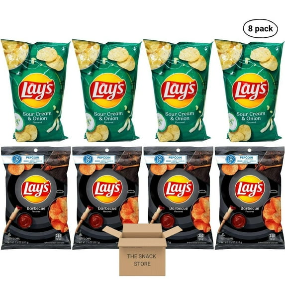 The Snack Store Variety Pack | Lays Sour Cream & Onion and Barbecue, Pack of 8 (2.25 oz Bags)