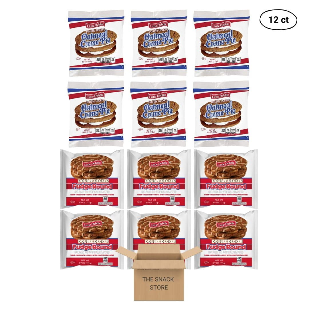 The Snack Store Variety Pack | Little Debbie Double Decker Oatmeal Creme Pie & Fudge Round, Pack of 12 (3.9 oz)