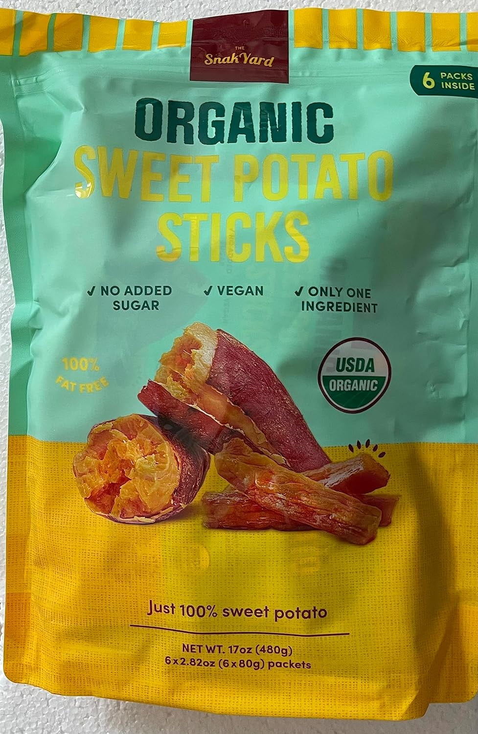 The Snak Yard Organic Vegan Sweet Potato Sticks USDA Organic, 6 x 2.82 oz (6 x 80g) Packets, Net