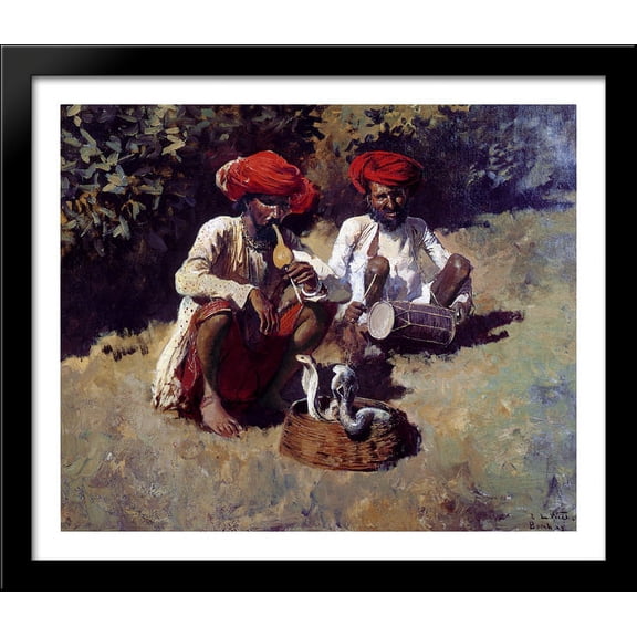 The Snake Charmers, Bombay 32x28 Large Black Wood Framed Print Art by Edwin Lord Weeks
