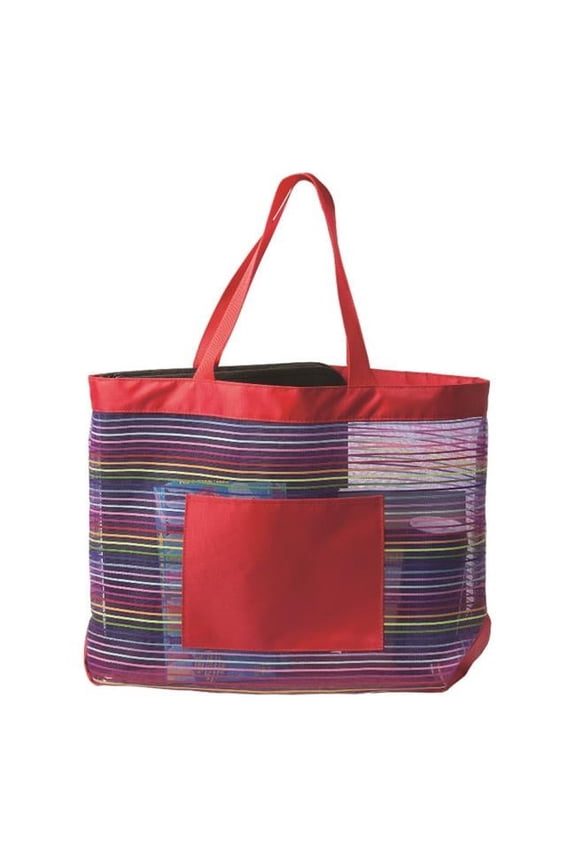 The Socialite Mesh Stripe Tote Bag - Red with Colored Stripes as Illustrated