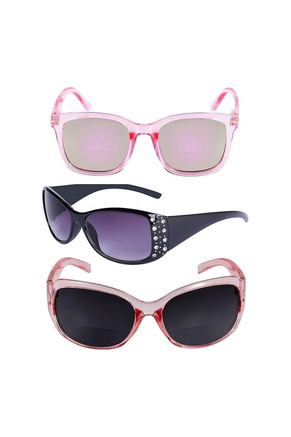 "The Socialites" 3 Pair of Our Most Popular Fashion Bifocal Reader Sunglasses for Women - Glacier Pink - 2.50