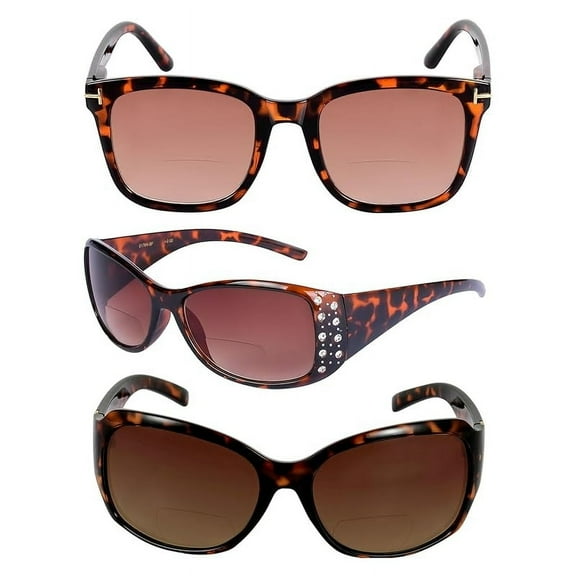 "The Socialites" 3 Pair of Our Most Popular Fashion Bifocal Reader Sunglasses for Women - Tortoise - 1.75