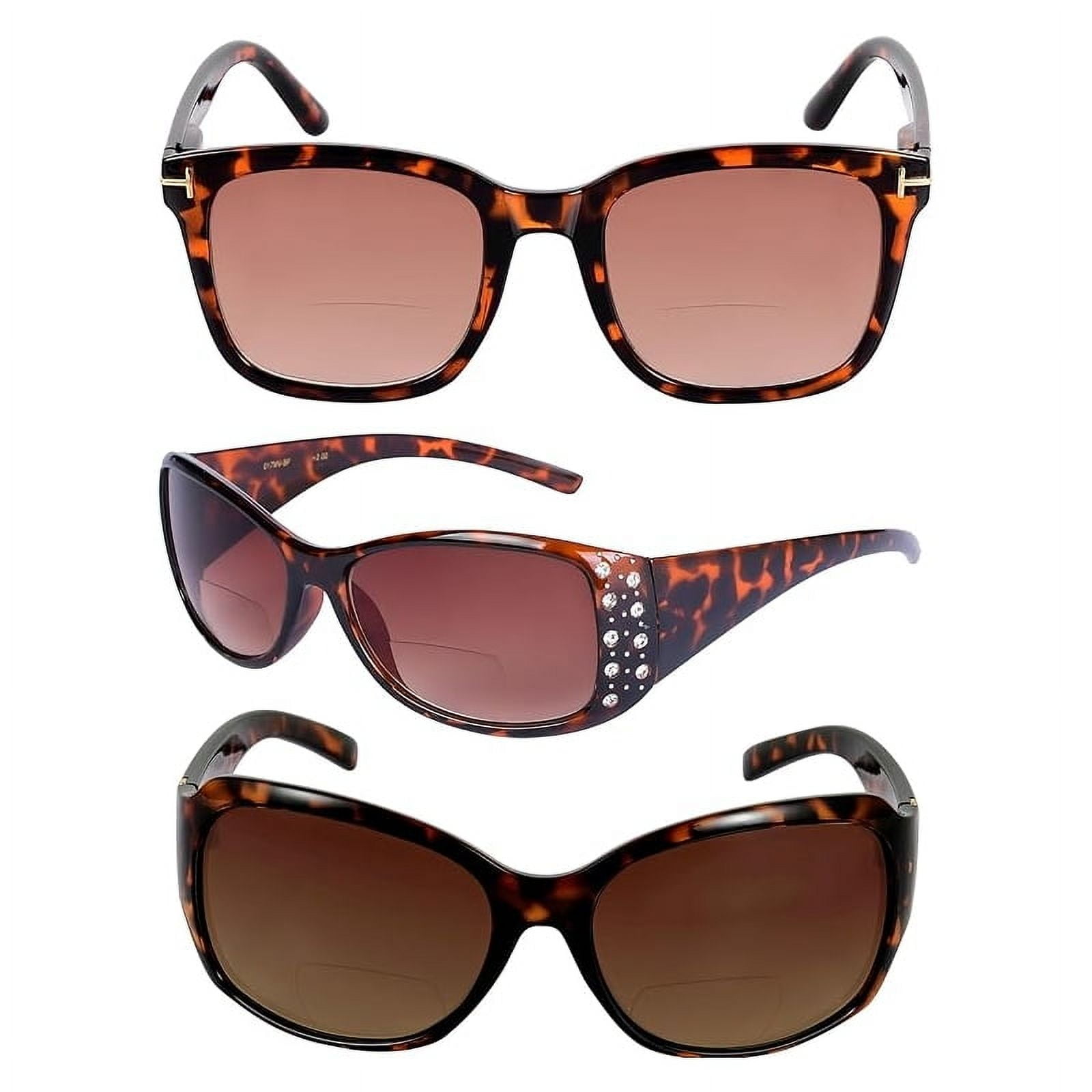 "The Socialites" 3 Pair of Our Most Popular Fashion Bifocal Reader Sunglasses for Women - Tortoise - 3.00