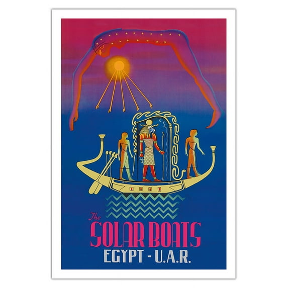 The Solar Boats - Egypt & U.A.R. (United Arab Republic) - Egyptian Sun God - Vintage Travel Poster c.1961 - Fine Art Matte Paper Print (Unframed) 30x44in