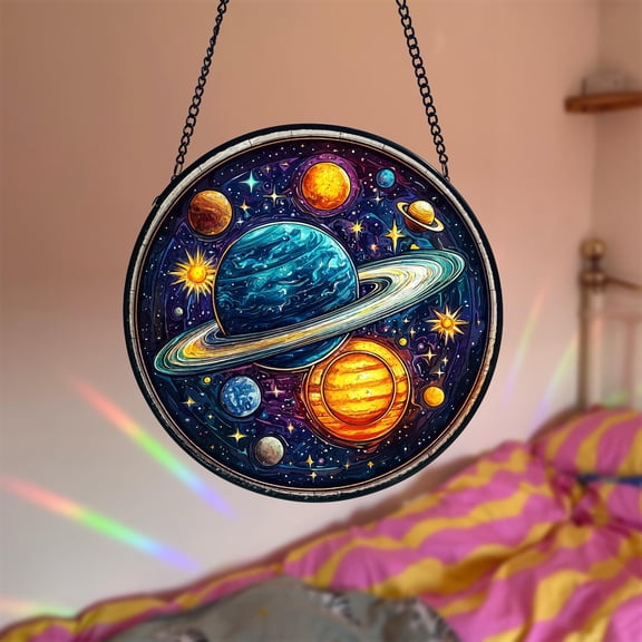 The Solar System Stained Glass Style Window Hanging Astronomy-Themed Art Gift for Space Enthusiasts
