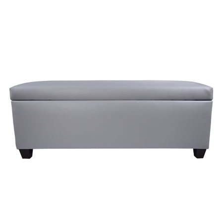 The Sole Secret Mid Century Modern Grey Faux Leather Storage Bench Ottoman Light Grey Made To Order, Backed, Storage