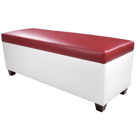 The Sole Secret Mid Century Modern White Vinyl Shoe Storage Bench Red Wood, Foam, Metal