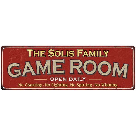The Solis Family Gift Red Game Room Metal 6x18 Sign 206180038255