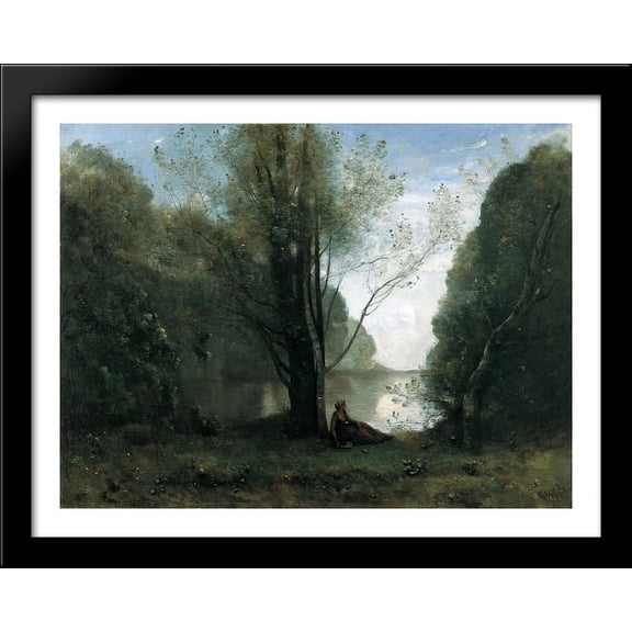 The Solitude. Recollection of Vigen, Limousin 36x28 Large Black Wood Framed Print Art by Camille Corot