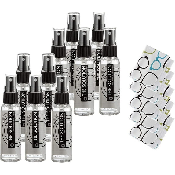 The Solution Lens Cleaner Spray 10-2oz Alcohol Free Eyeglass Lens Cleaning Spray & 5 Microfiber Cleaning Cloth for Glasses, Lens, Screens