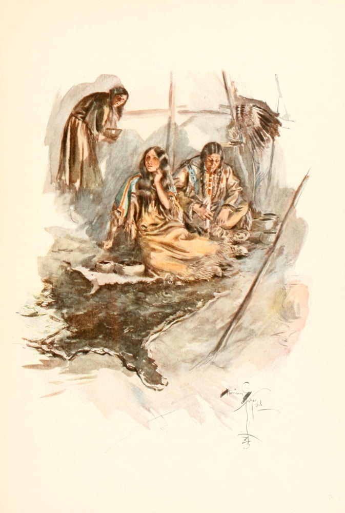 The Song of Hiawatha 1906 Red Indian women preparing food Canvas Art - Harrison Fisher (18 x 24)