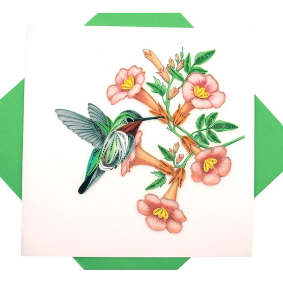 The Song of the Hummingbird, quilling art greeting card for birthday, valentine's day, mother's day, anniversary, thank you, get well