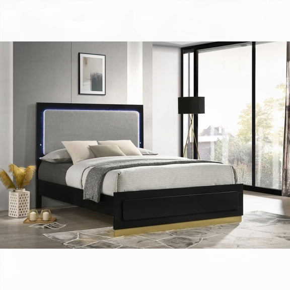 The Sophia Black Wood Queen Bed: Modern Lines, High Headboard & Dimensional Footboard