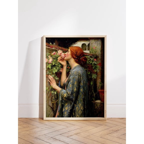 The Soul Of The Rose Art Poster: Pre-Raphaelite Woman Portrait, Stretched Canvas Size 12x18