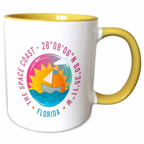 3drose, the Space Coast, Brevard County, Florida Beaches Family Travel Gift, 15oz Two-tone Yellow Mug