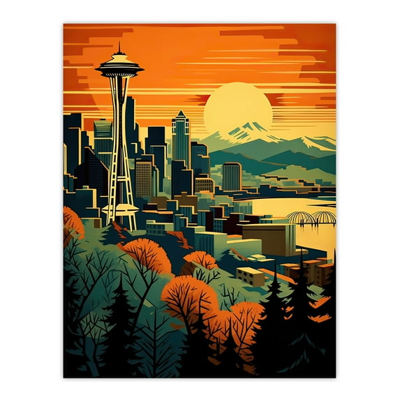 The Space Needle Seattle Landmark Sunset Cityscape Extra Large XL Wall Art Poster Print