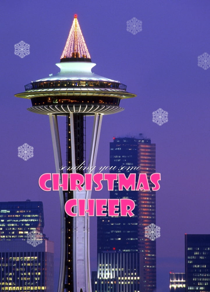 The Space Needle decorated with Christmas lights Seattle Washington Canvas Art - William Sutton Danita Delimont (11 x 15)