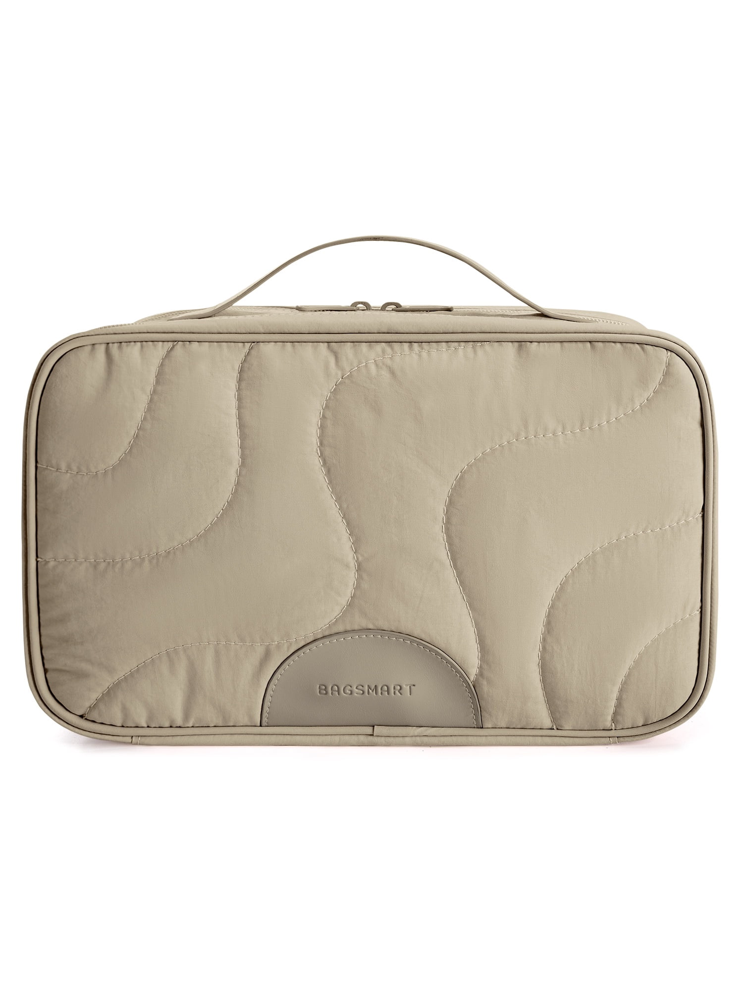 Bagsmart Unisex Large Capacity Toiletry Bag, Travel and Organizer Makeup Cosmetic Bag with Handle for Your Essentials, Men and Women, Tan