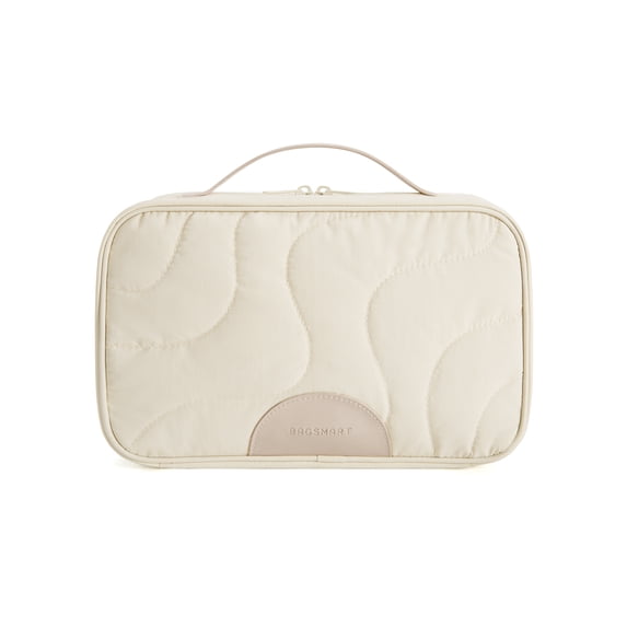 Bagsmart Unisex Large Capacity Toiletry Bag, Travel and Organizer Makeup Cosmetic Bag with Handle for Your Essentials, Men and Women, Beige