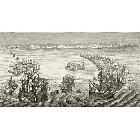 The Spanish Armada After A 17th Century Print From The National & Domestic Poster Print - 20 x 10