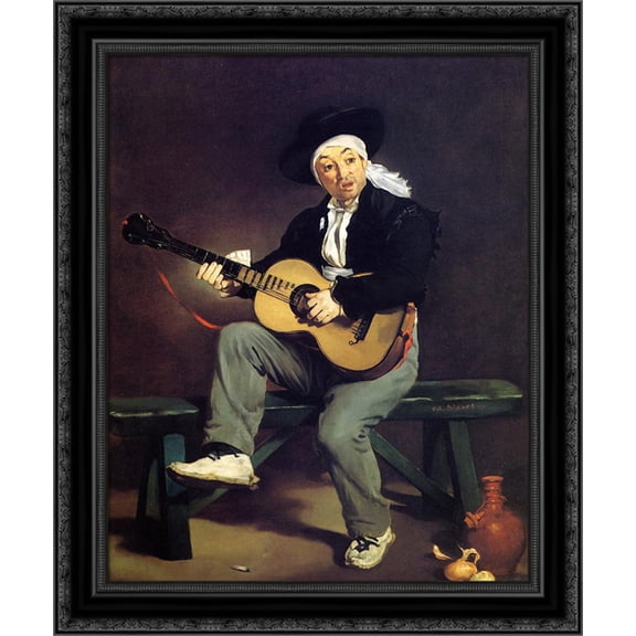The Spanish Singer 20x24 Black Ornate Wood Framed Canvas Art by Manet, Edouard