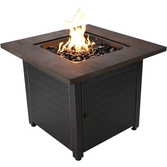 , The Spencer, Square 30" Outdoor Propane Fire Pit, Includes Black Fire Glass, Table Insert, & Protective CoverFire Pit