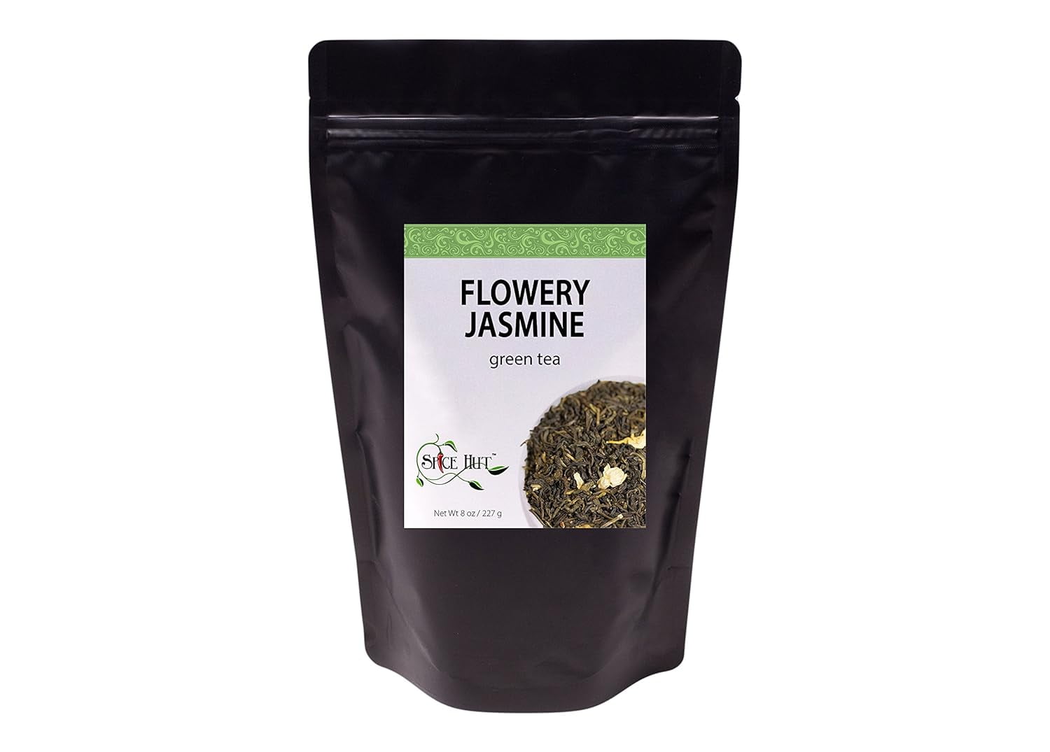 The Spice Hut - Flowery Jasmine Green Tea, with Caffeine - Pure Jasmine Blossoms, Makes 80-100 CUPS - 8oz Resealable Airtight Pouch