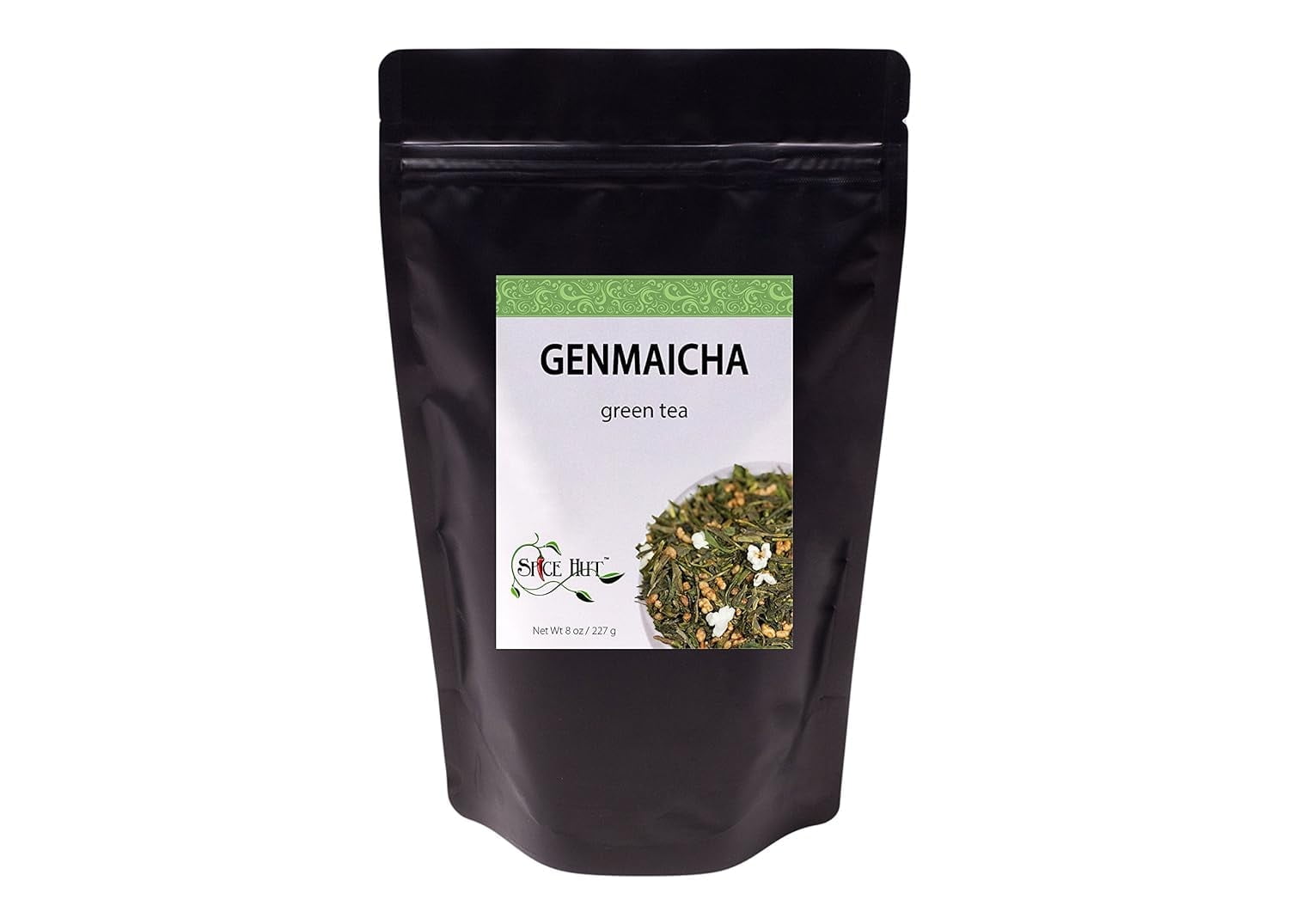 The Spice Hut - Genmaicha Green Tea, with Caffeine - Toasted Roasted Brown Rice, Makes 80-100 CUPS - 8oz Resealable Airtight Pouch