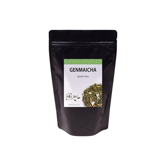 The Spice Hut - Genmaicha Green Tea, with Caffeine - Toasted Roasted Brown Rice, Makes 80-100 CUPS - 8oz Resealable Airtight Pouch