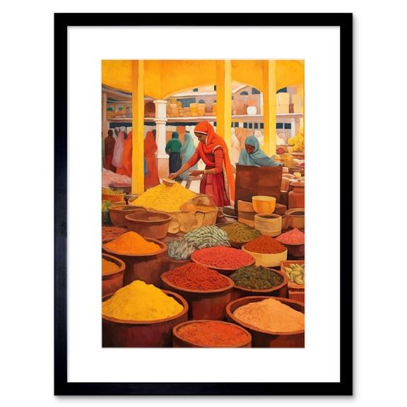 The Spice Market Asian Herbs and Spices Colourful Kitchen Artwork Framed Wall Art Print 9X7 Inch