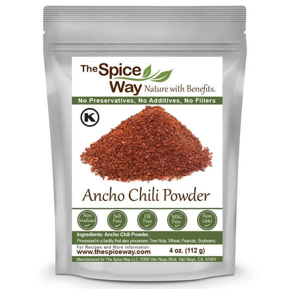 The Spice Way Ancho Pepper Powder - Mexican cuisine - Powdered Spice– All Natural – Resealable Pouch – 4 Oz.