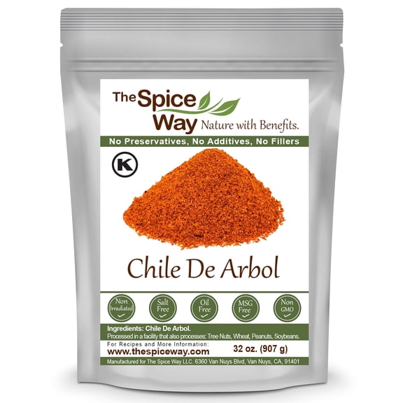 The Spice Way Chile De Arbol Powder - Central American cuisine  All Natural - Resealable Pouch - 32 Oz.