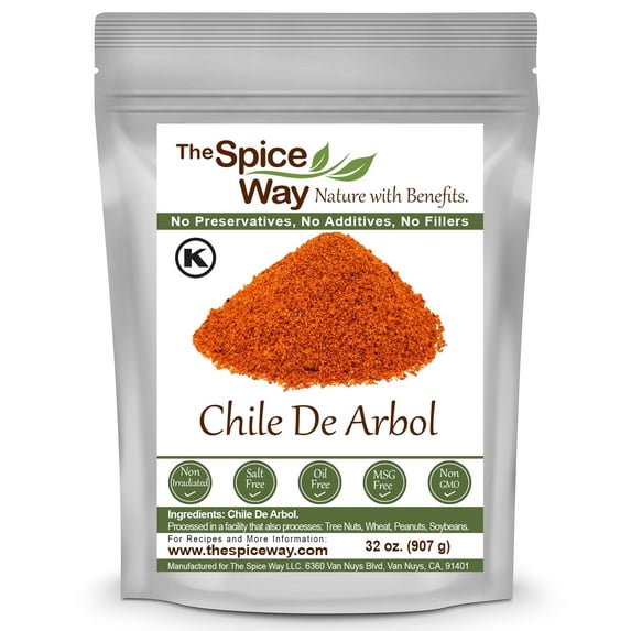 The Spice Way Chile De Arbol Powder - Central American cuisine – All Natural - Resealable Pouch - 32 Oz.