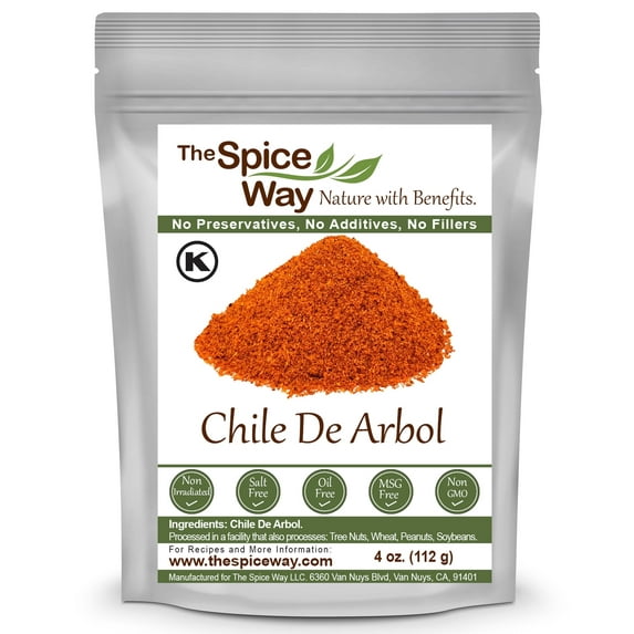 The Spice Way Chile De Arbol Powder - Central American cuisine – All Natural - Resealable Pouch - 4 Oz.